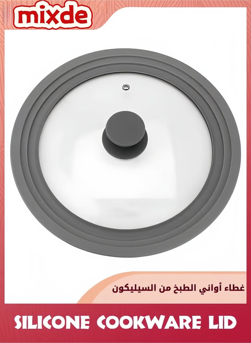 MIXDE Universal Lid for Pots And Pans,Heat Resistant Food Safe Skillet Lid With Silicone Rims And Steam Vented,Silicone Universal Lid Fits All 24 To 28cm Diameter Cookware,Dishwasher Safe,Gray - Image 1